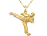 10K Yellow Gold Karate Kick Master Charm Pendant Necklace with Chain